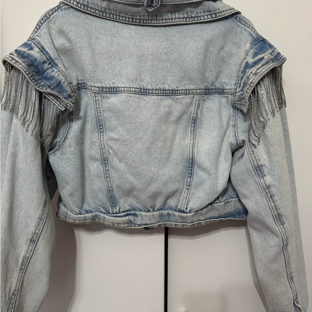 Women's Light Blue Jean Jacket with Fringe